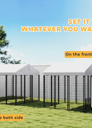 5.9' x 5.9' x 6' Outdoor Dog Kennel with Roof, Rotating & 4-Level Adjustable Bowls