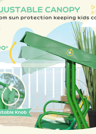 Kids Patio Swing Chair with Adjustable Canopy, Safety Belt for Patio, Garden, Poolside, Balcony, Dark Green