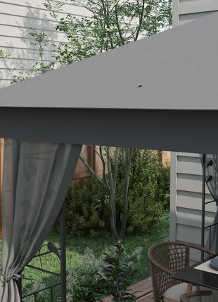 10' x 11.5' Metal Patio Gazebo, Double Roof Outdoor Gazebo Canopy Shelter w/Tree Motifs Corner Frame and Netting, Gray