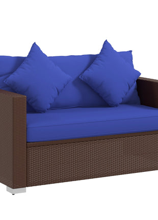 Wicker Loveseat, Patio Furniture Couch with Cushions, 2 Seat PE Rattan Sofa, 2 Throw Pillows, Blue