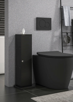 Small Toilet Paper Cabinet, Bathroom Corner Cabinet with Doors and Shelves for Paper Shampoo, Black
