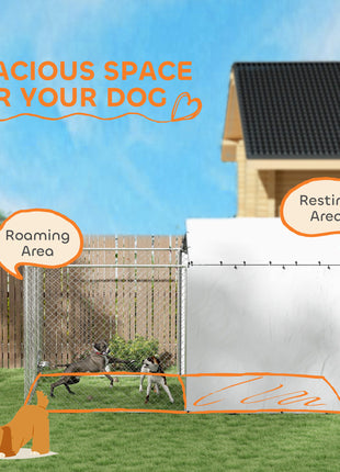 Galvanized Chain Link Large Outdoor Dog Kennel with Waterproof & UV-Resistant Cover, for M&L Dogs, 13.1' x 7.5' x 7.5'