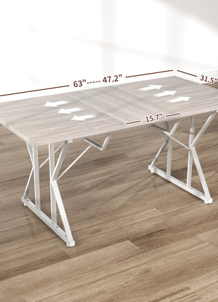 47"-63" Extendable Dining Table for 4-6, Farmhouse Expandable Kitchen Table with Heavy Duty Trestle Base, Gray