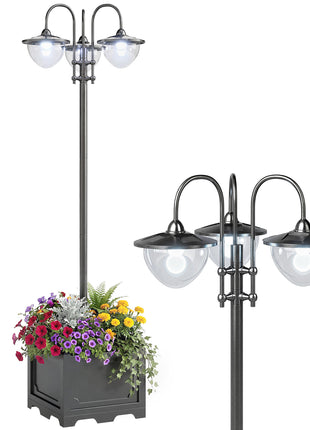 74.5" 3-head Solar Lamp Post Light with Planter, Solar Pole Lights Outdoor Waterproof LED Lighting for Backyard Pathway Patio Lawn Driveway Decor, Black