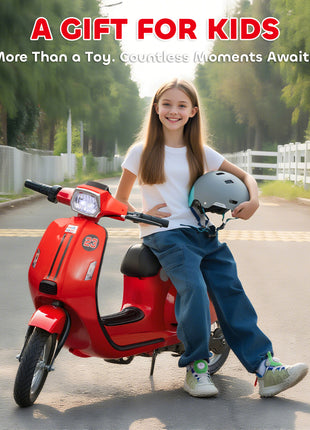 24V Kids Motorcycle with 3-Speed, Electric Motorcycle with Rear Suspension and LED Lights for 8-12 Years Old, Red