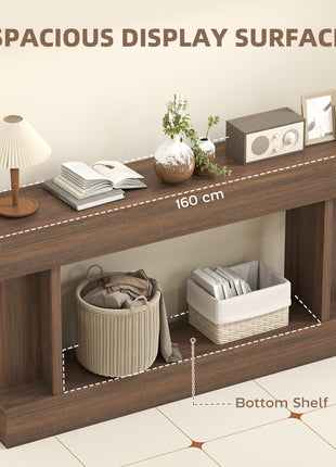 63 Inch Long Console Table, Vintage Narrow Entryway Table with Storage Shelf for Living Room and Hallway, Brown