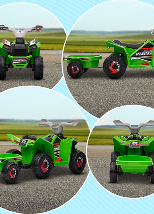 6V Electric Toy Car with Back Trailer, Forward Backward, Wear-Resistant Wheels for Ages 18-36 Months, Green
