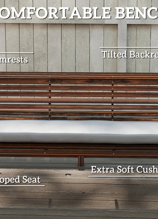 3 Seat Wooden Porch Swing with Stand, Patio Swing with Cushion, for Garden, Poolside, Backyard, Carbonized Brown