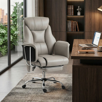 Massage Office Chair with 6 Points Vibration, Executive Desk Chair with High Back, PU Leather, Footrest, Gray