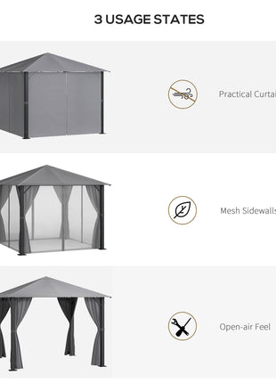 10' x 10' Patio Gazebo, Outdoor Gazebo Canopy Shelter with Netting & Curtains, Vented Roof, for Garden, Lawn, Backyard and Deck, Black