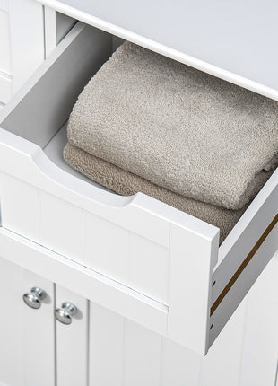 Freestanding Bathroom Storage Cabinet, Floor Cabinet with 2 Drawers, Adjustable Shelf, for Bathroom, Living Room or Entryway, White