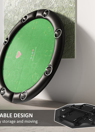 Poker Table Foldable 47" Round Casino Folding Game Table for 8 Players with Cup Holders, Green