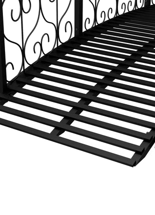 7' Metal Arch Garden Bridge Arc Footbridge with Side Railings Decorative Scrollwork, Black
