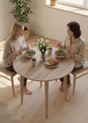 Folding Dining Table, Round Drop Leaf Kitchen Table for Small Spaces with Wood Legs, Oak Color