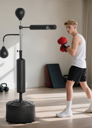 4-in-1 Boxing Punching Bag Stand with 2 Speedballs, 360° Relax Bar, & PU-Wrapped Bag & Adjustable Height, Black