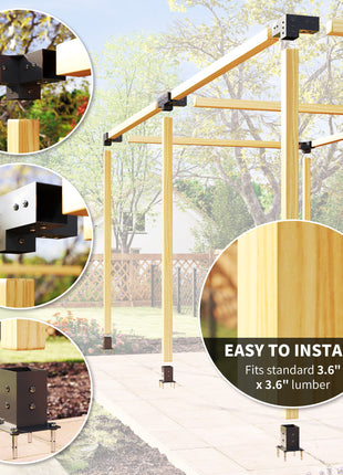 12PCS Pergola Kit, Pergola Brackets with 3-Way & 4-Way Corner Brackets for 4"x4" (Actual 3.6"x3.6") Lumber