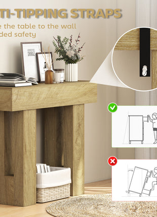 42 Inch Console Table, Sofa Table Behind the Couch with Thickened Tabletop for Living Room, Hallway, Entrance, Oak