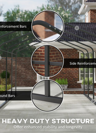12' x 20' Metal Carport, Heavy Duty Garage Car Canopy with Galvanized Metal Roof and Removable Sidewalls, Dark Gray