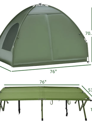 2-Person Tent Cot, 4-in-1 Elevated Camping Bed Combo with Air Mattress, Bed Cover, Foot Pump