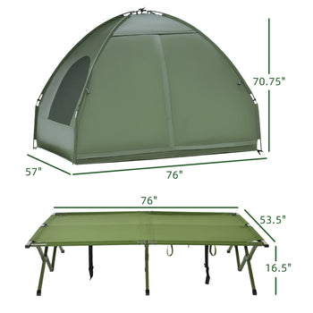 2-Person Tent Cot, 4-in-1 Elevated Camping Bed Combo with Air Mattress, Bed Cover, Foot Pump