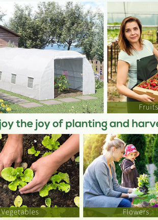 20' x 10' x 7' Walk-In Tunnel Greenhouse with Zippered Door & 8 Mesh Windows, Large Garden Green House Kit, Galvanized Steel Frame, White