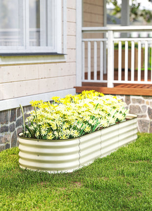 6.4' x 2' x 1' Galvanized Raised Garden Bed Kit, Metal Planter Box with Safety Edging, Cream