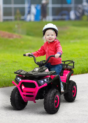 12V Kids ATV, 4 Wheeler Quad with 4 Spring Suspension Wheels, LED Lights, Music USB, Pink