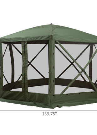 6-Sided Hexagon Pop Up Party Tent Gazebo with Mesh Netting Walls & Shaded Interior, 12' x 12', Green
