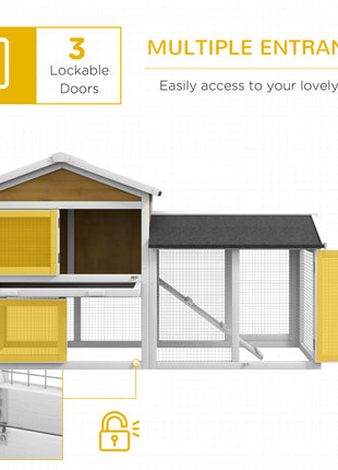 58" Wooden Rabbit Hutch with Run, Removable Tray, Asphalt Roof,  Lockable Doors and Ramp, Nature Wood