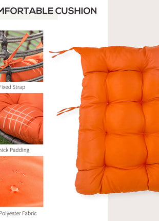Patio Wicker Egg Chair w/ Soft Cushion, Teardrop Cuddle Seat, Outdoor / Indoor Patio Chair, PE Plastic Rattan Furniture with Adjustable Height Feet Pads, Orange