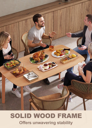Pine Wood Dining Table for 6, 59" Rustic Rectangular Kitchen Table with Large Tabletop for Dining Room, Natural