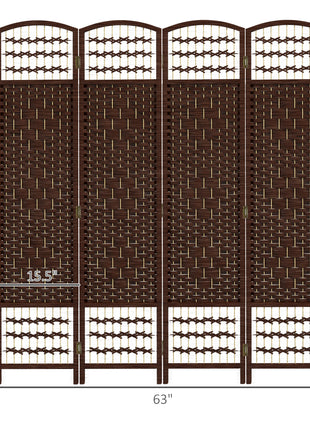 4 Panel Folding Room Divider Portable Privacy Screen Wave Fiber Room Partition for Home Office Brown
