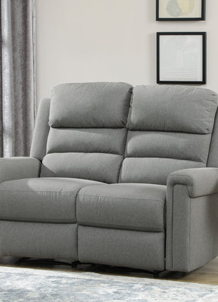 Fabric Reclining Sofa, 2 Seater Recliner Sofa with Manual Pull Tab, RV Couch, Home Seating, Gray
