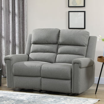 Fabric Reclining Sofa, 2 Seater Recliner Sofa with Manual Pull Tab, RV Couch, Home Seating, Gray