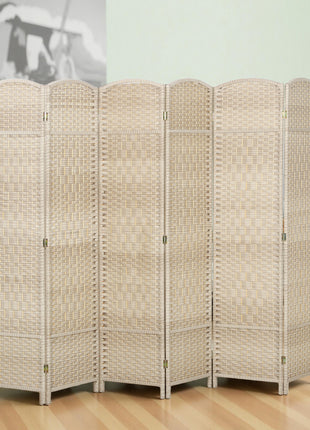 Folding Room Divider Screen 6 Panel 6' Tall Privacy Screen Freestanding Wood Partition for Home Office, Washed Oak