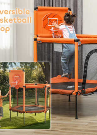 48" Kids Trampoline  with Safety Enclosure Net, Basketball Hoop for Ages 3-6, Gifts for Boys & Girls, Orange