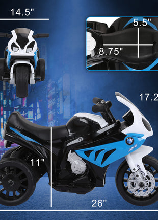 6V 3 Wheeled Electric Motorcycle, Kids Motorcycle Licensed BMW with Headlight, Music, Blue