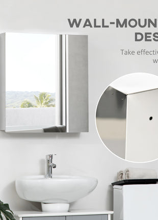 Wall Mounted Bathroom Medicine Cabinet with Hinged Door Storage Shelves for Living Room and Laundry Room Silver