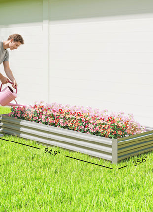 95" x 36" x 12" Galvanized Raised Garden Bed, Easy DIY and Cleaning for Growing Flowers, Herbs, Succulents, Silver