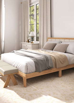 Queen Bed Frame with Headboard Queen Platform Bed Frame with Wooden Slats No Box Spring Needed Easy Assembly Natural