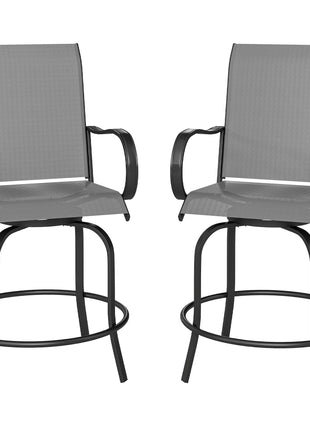 Outdoor Bar Stools Set of 2, 360° Swivel Bar Height Chairs, 26.75" x 29.5" x 48.5", Gray