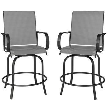 Outdoor Bar Stools Set of 2, 360° Swivel Bar Height Chairs, 26.75" x 29.5" x 48.5", Gray