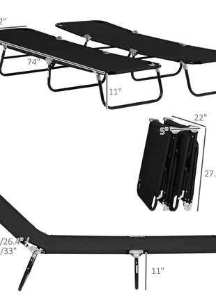 2 Piece Folding Chaise Lounge Pool Chairs, Outdoor Sun Tanning Chairs with 5-Level Reclining Back, Steel Frame, Black