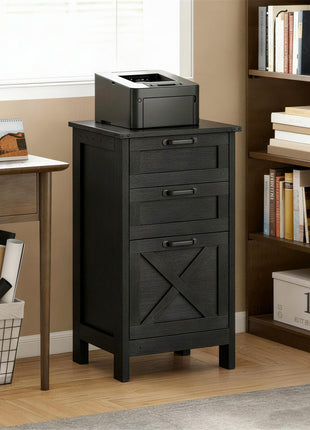 Vertical File Cabinet with 3 Drawers, Rustic Farmhouse Office Storage Cabinet for A4, Letter Size, Distressed Black