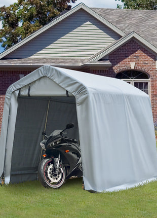 6' x 8' Carport Portable Garage, Heavy Duty Storage Tent, Patio Storage Shelter w/ Anti-UV PE Cover and Double Zipper Doors, for Motorcycle Bike Garden Tools, Light Gray