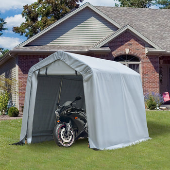 6' x 8' Carport Portable Garage, Heavy Duty Storage Tent, Patio Storage Shelter w/ Anti-UV PE Cover and Double Zipper Doors, for Motorcycle Bike Garden Tools, Light Gray