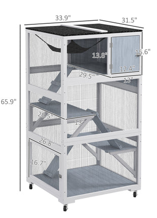 Catio, Outdoor Cat Enclosure House on Wheels with Hammock, Gray