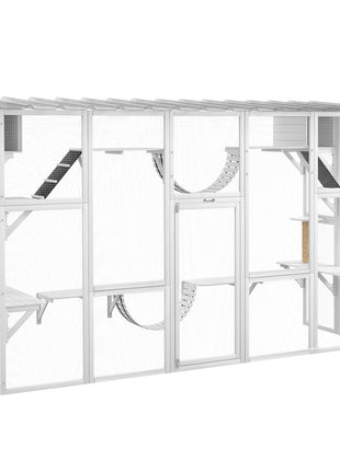 118" Large Outdoor Catio Cat Enclosure with Condos, Bridges & Posts, White