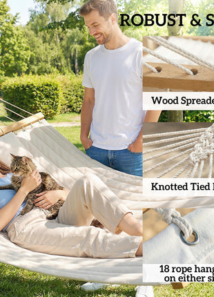 Outdoor Hammock 2-Person, with Pillow & Pad, 440 lbs Capacity, Cream White