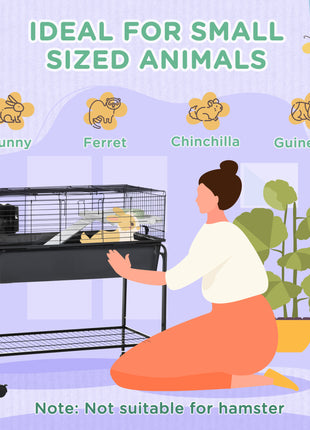 Two-Story Small Animal Cage Removable from Stand, Pet Habitat with Shelf & Wheels, 33" x 18.5" x 35", Charcoal Gray
